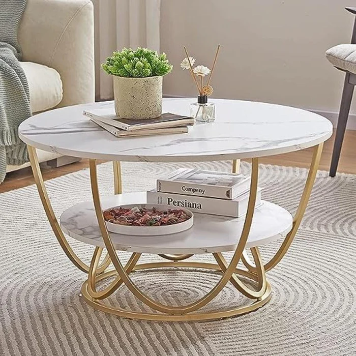 Round Coffee Table with Marble Top 