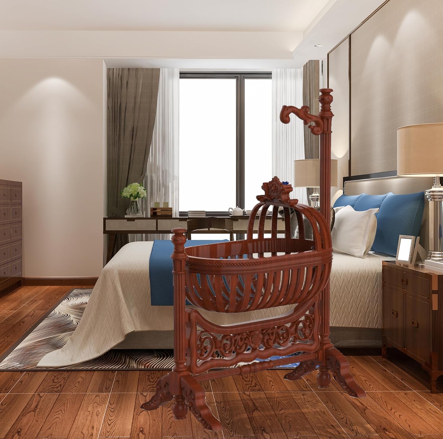 Royal Teak Wood Baby Cradle Walnut 