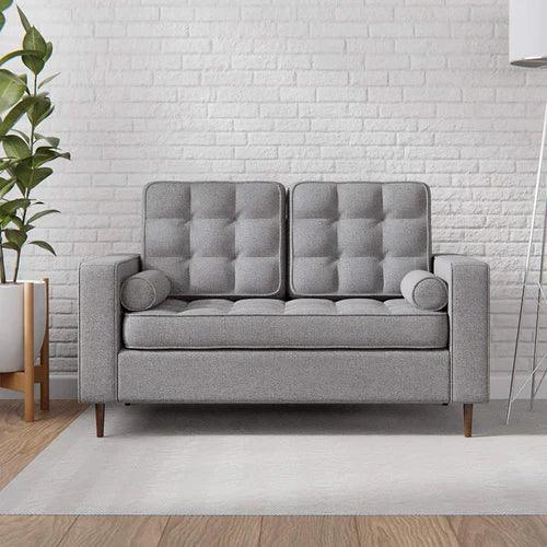 Modern Square Arms and Tufting-Bolster Leatherette 2-Seater Chaise Lounge With 2 Pillows ( Grey )