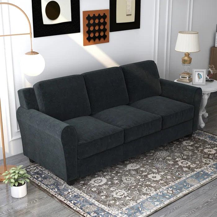 Luxe Velvet Modern 3-Seater Sofa Set Comfortable Button Tufted Chesterfield Design, Elegant ( Black )