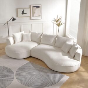 Craft Snowy Curved Luxurious Boucle Fabric 3 Seater Sofa with Soft Comfortable Cushions for Modern Living Room
