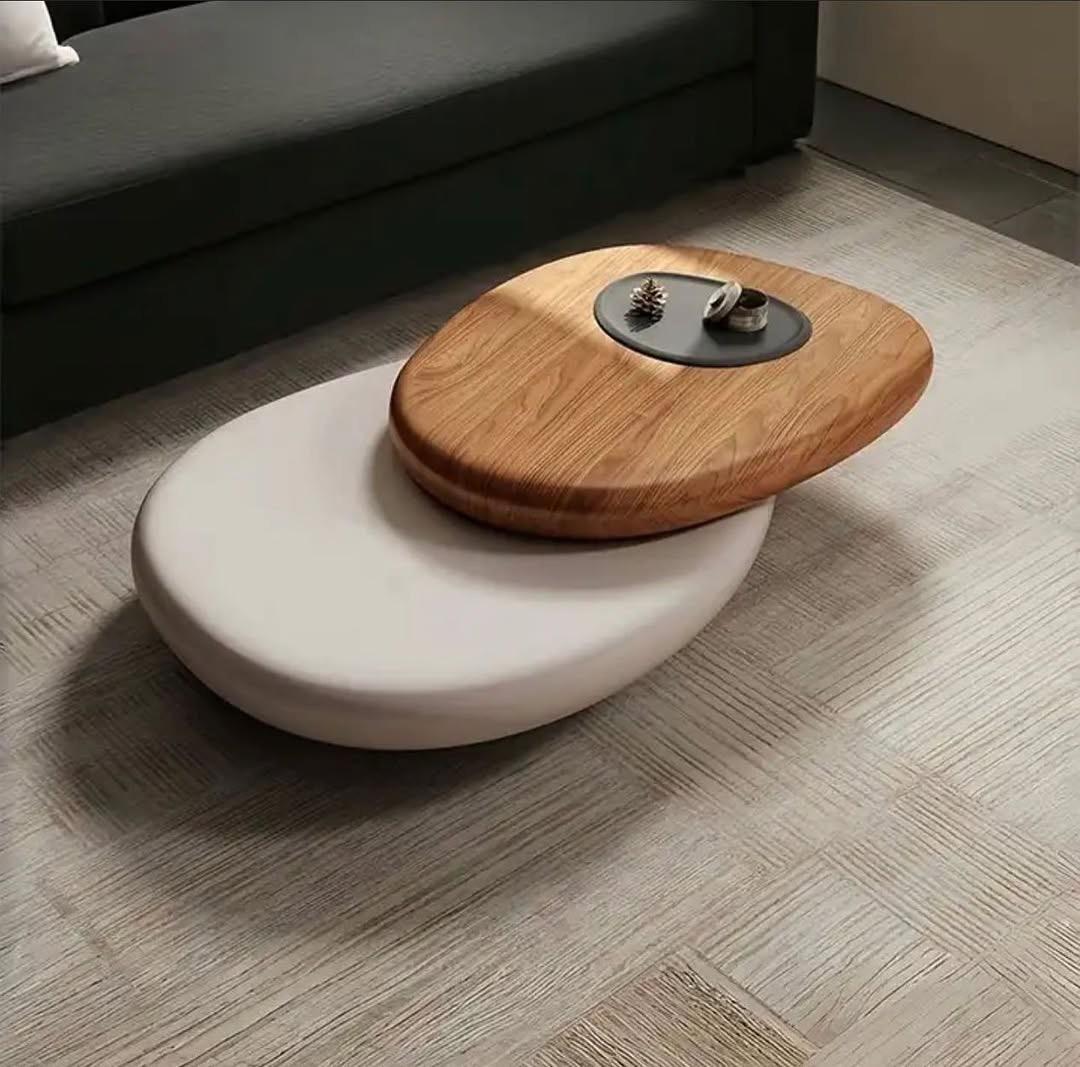 Modern Oval Coffee Table with Grain and Marbel Finish