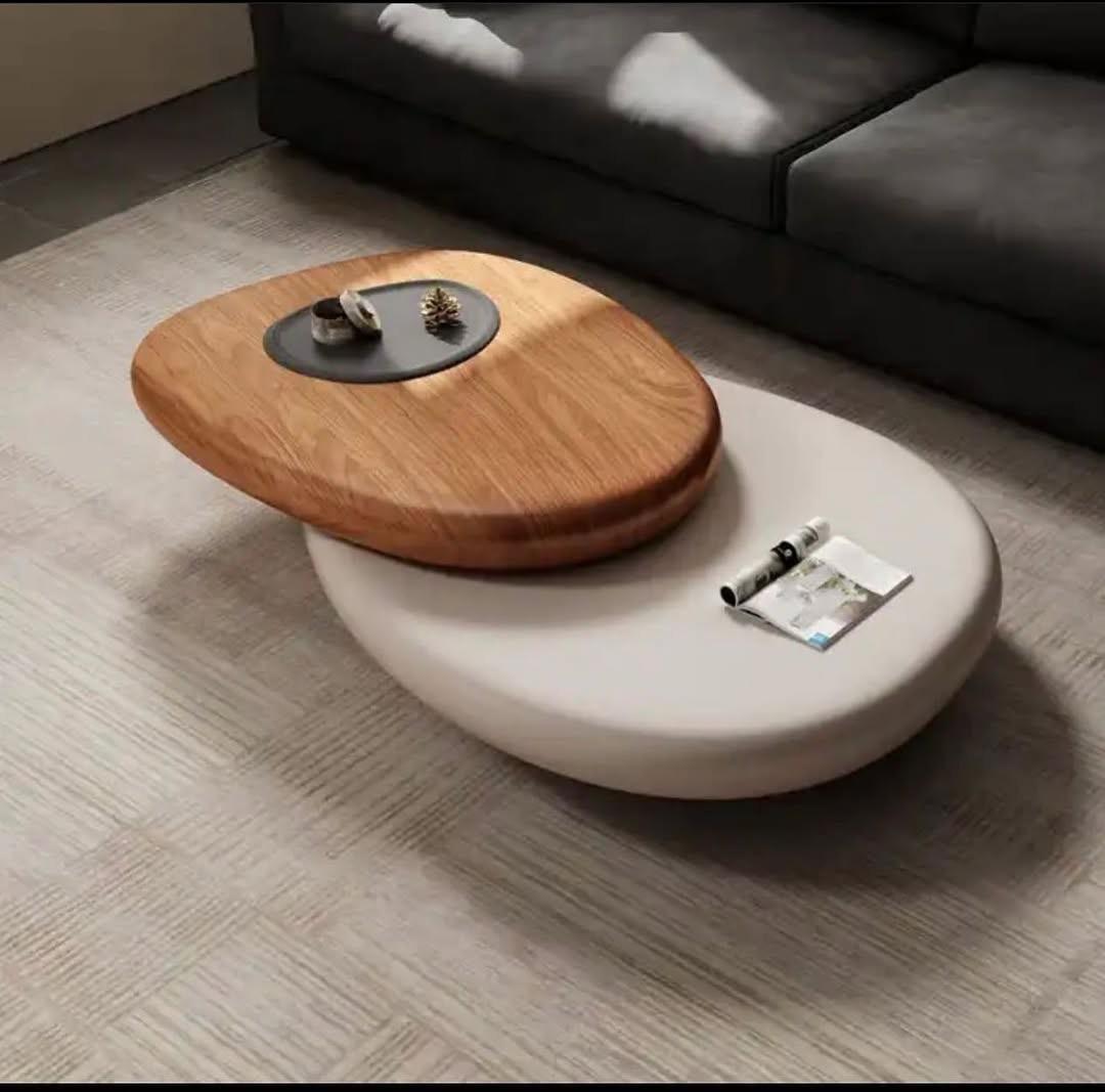 Modern Oval Coffee Table with Grain and Marbel Finish - Image 2