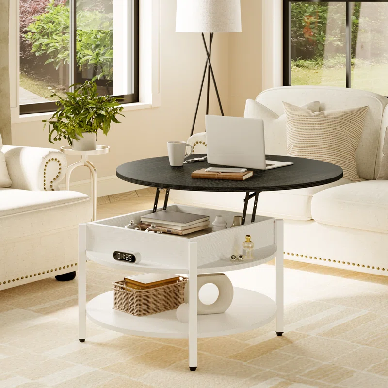 Coffee Table, Small Round Cocktail Table with Storage