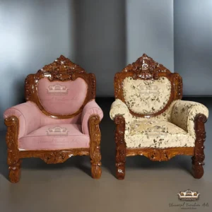 Royal Hand Carved Wooden Arm Chair Luxury Maharaja Style Sofa Chair for Living Room