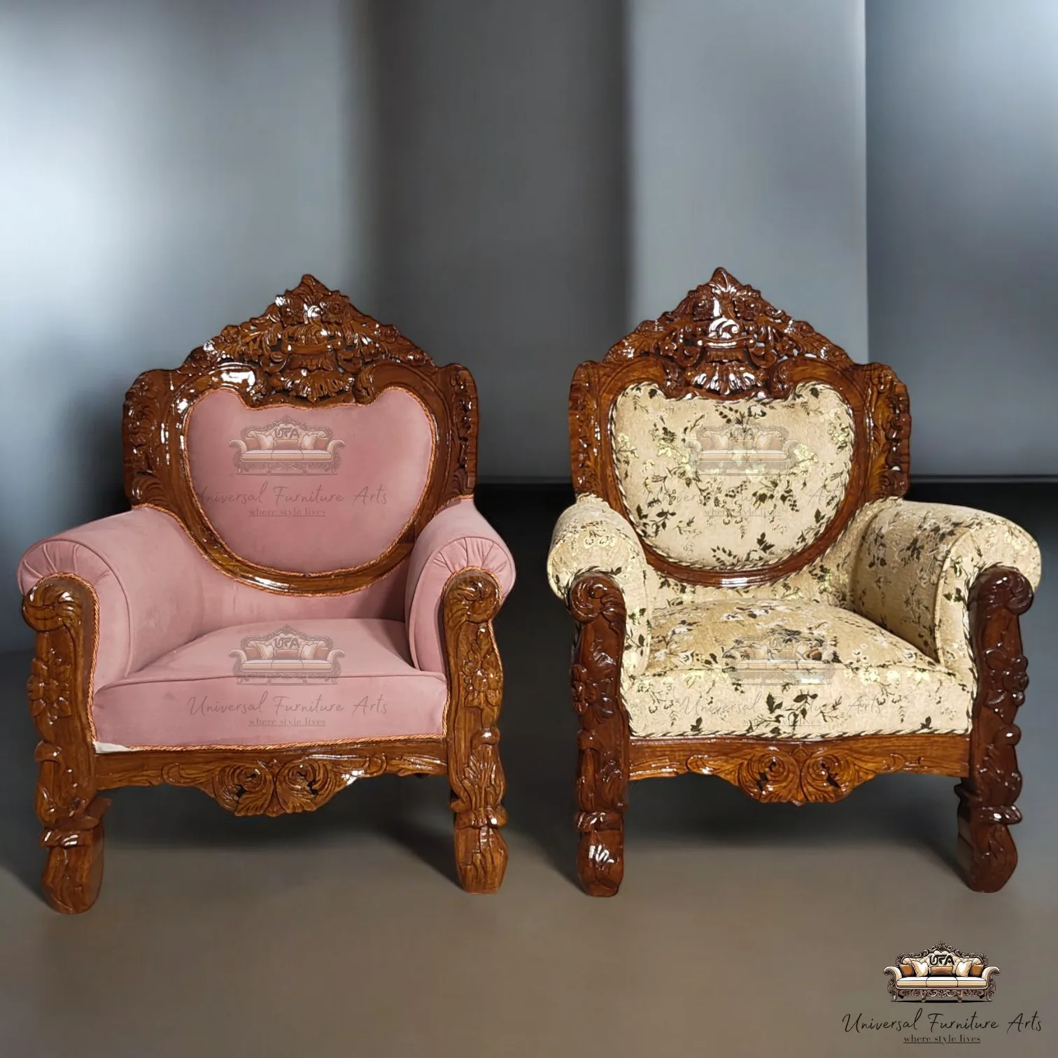 Royal Hand Carved Wooden Arm Chair Luxury Maharaja Style Sofa Chair for Living Room