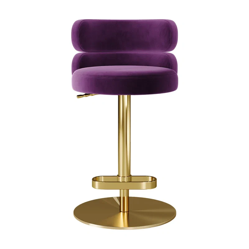 Giacamoy Adjustable Height Swivel Velvet Counter and Bar stool in Stainless Steel Modern Design ( Purple ) - Image 4
