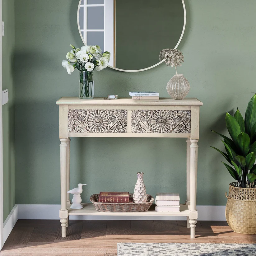 Habra Hand Carving Teak Wood Consol