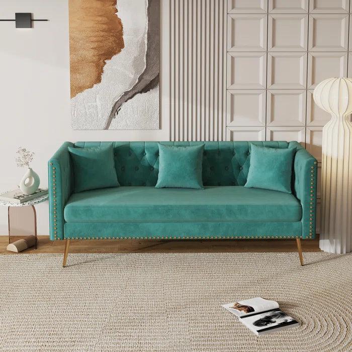Opulent Modern Sofa Elegant Velvet Seating 3 Seater Sofa Set ( Teal )
