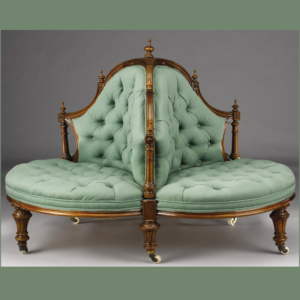 Victorian Roundabout Conversation Tufted Carved Teak Wood Sofa Chair