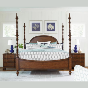 Lofty Royal Handmade Teak Wood Poster Bed with Matching Bedside Table Honey Finish