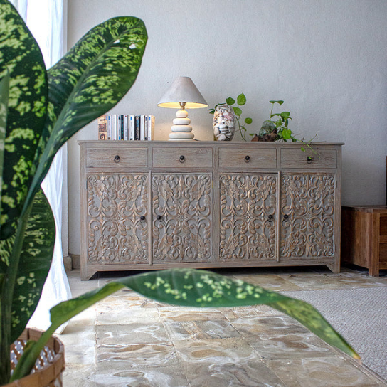 Spainss Hand Carved Teak Wood Sideb