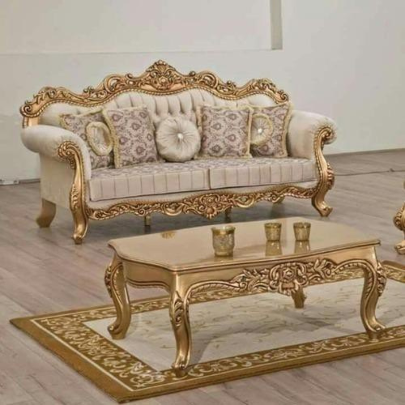 Wooden Carved Teak Wood Antique Maharaja Sofa Set Handcrafted Luxury Living Room