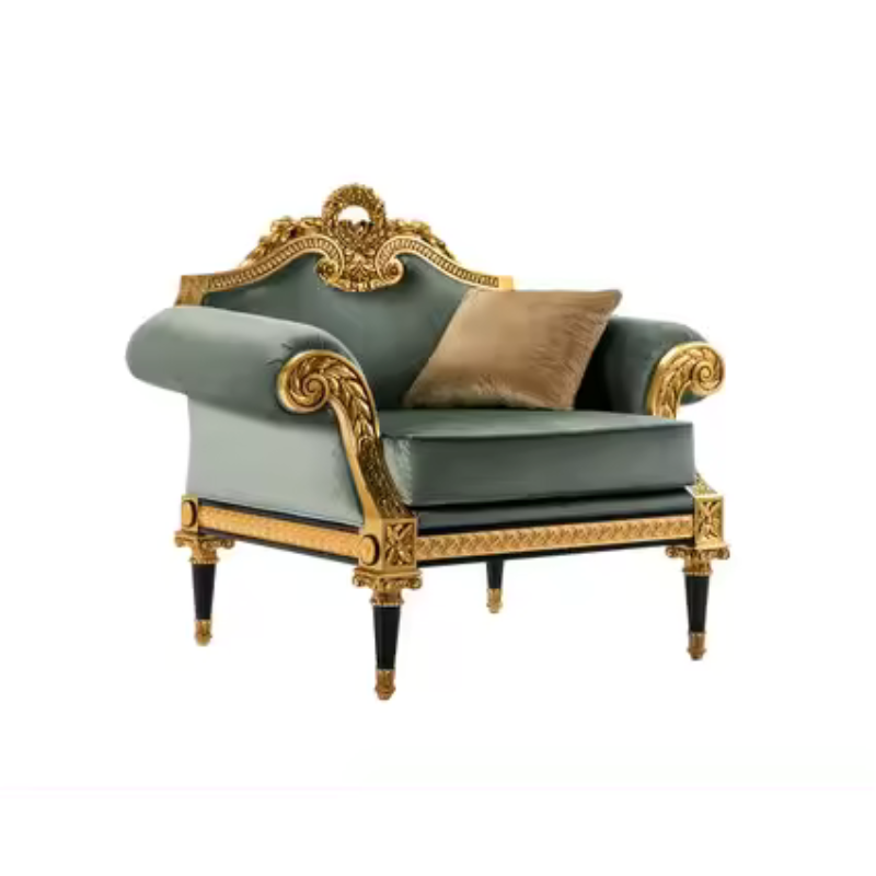 Europe Classic Wooden Hand-Carved Teak Wood Golden Finish Armrest Sofa