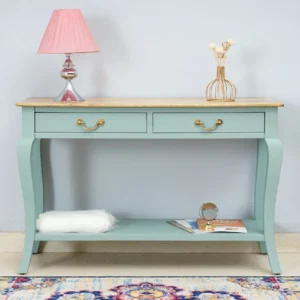 Alexandria Teak Wood Console Table with 2 Drawer Storage Rack for Living Room (Silt Green)