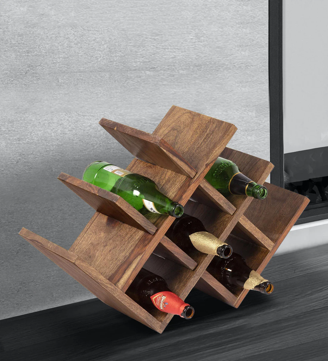 Brvo Teak Wood Wine Bottle Holder R