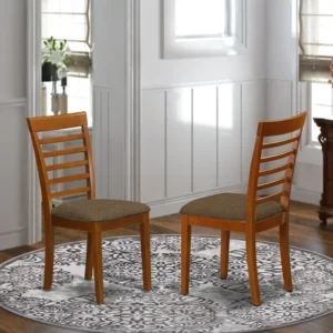Solid Wood Dining Chair Set with Fabric Seat – Ladder Back, Honey Finish (Set of 2)