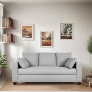 (Teak Wood ) Velvet 3 Seater Sofa In Grey Colour.