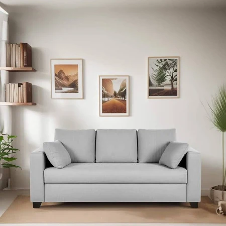 (Teak Wood ) Velvet 3 Seater Sofa In Grey Colour.