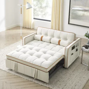 Pull Out Sleep Sofa Bed, 2 Seater Loveseat Sofa Cum Bed Couch for Office & Living Room with Cushions, Compact Space-Saving Convertible Sleeper