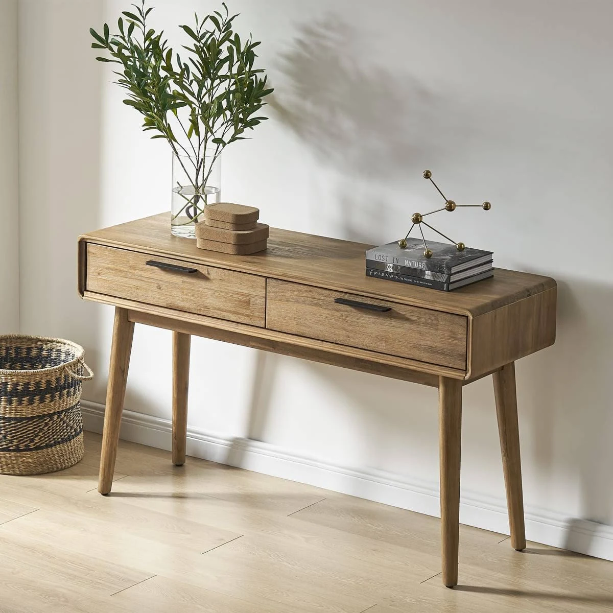Contemporary Teak Wood Console Tabl